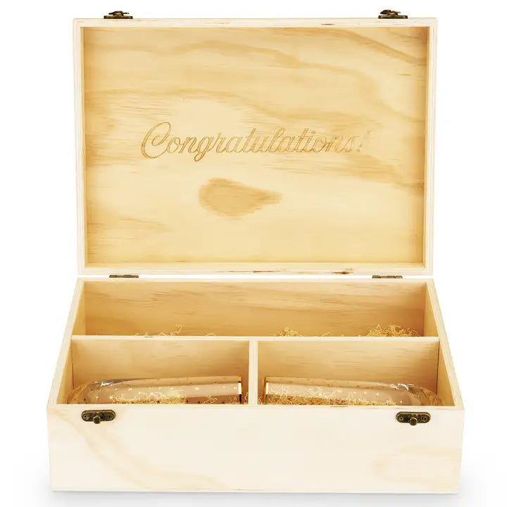 A Congratulations gift box with 2 flutes